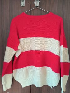 Red &amp; Cream Striped Knit Sweater