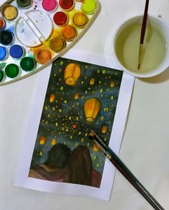 Sky Lanterns Watercolor Painting * 100 Rs For A5 Size *