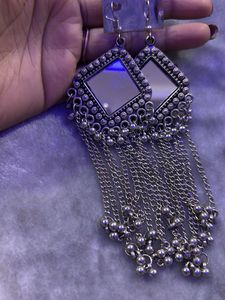 Mirrored Silver Dangle Earrings