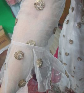 White &amp; Gold Sequin Dupatta