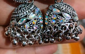 Silver Colour Jhumka With Oxidize