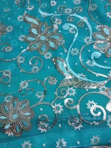 Aqua Blue Embroidered Saree