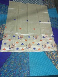 Silk Saree with Peacock Embroidery
