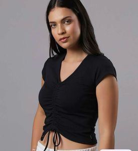 Black Ruched Crop Top