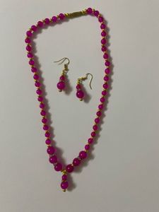 Pink Beaded Necklace &amp; Earring Set