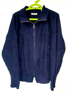 OLD MONEY Navy Knit Zip Cardigan