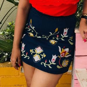 Designer Embroidered Cute Mini Skirt