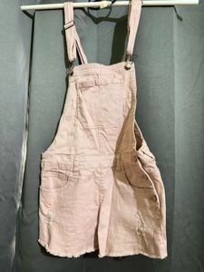 Dusty Pink Distressed Denim Dungaree