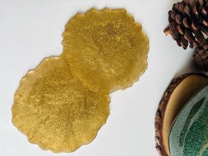 Handmade Resin Coaster Set Of 2 Golden Colour