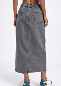 Gray Denim Slit Skirt