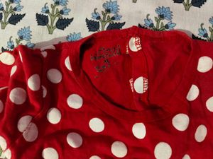 Heart Print Layered Dress With Micky Mouse Tshirt