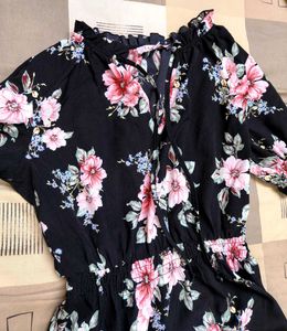 Inspired Hearts Brand Black Floral Tie-up Dress