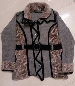 Elegant Grey Patterned Winter Coat