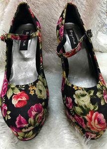 Branded Beyond Floral High Block Heels 3 Inches