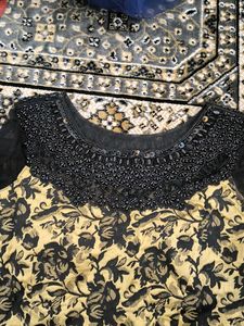 Black And Golden Gown With Neck Work