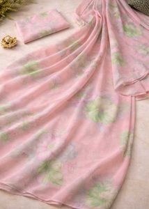 Pink Floral Georgette Saree –Lightweight &amp; Elegant