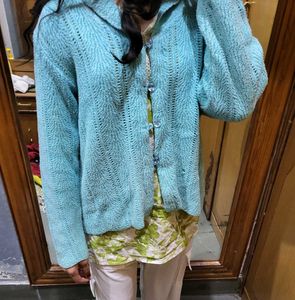 Blue Knitted Cardigan winter wear women