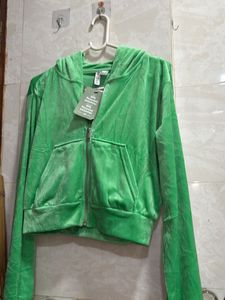 Cropped velour zip-through hoodie H&M