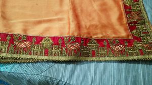 Peach And Red Sari With Blouse