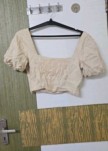 Beige Puff Sleeve Crop Top