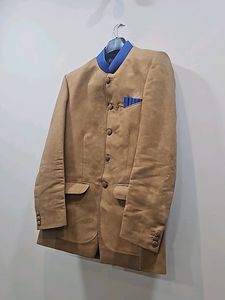 Tan Suede Blazer with Blue Accents