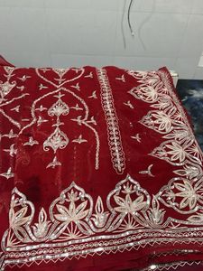 vintage red aari tari work saree