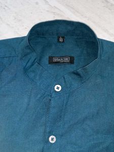 Stylish Green Band Collar Shirt