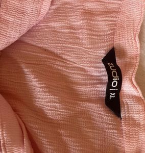 Pink Crinkle-Texture Button-Down Blous