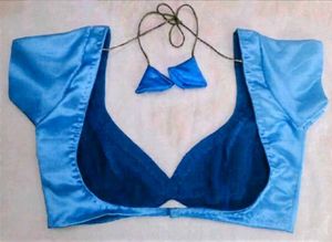 Satin Non Padded Deep Neck 1 Hook Backless Blouse