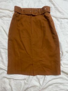 Tan Brown Belted Pencil Skirt 90s Style