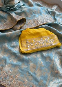 Brand New Munga Silk Saree- Sky Blue Colour