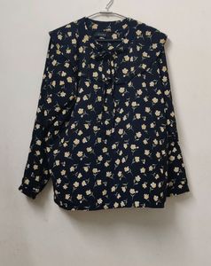 Korean Floral Truffle Neck Top
