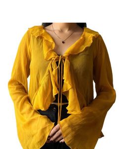 Trendy Yellow Tie-Front Shrug