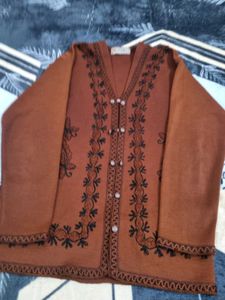 Embroidered Brown Cardigan