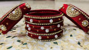 Silk Thread Red &amp; Pearl Bangles