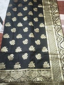 Black Banarsi Silk Saree With Stiched Blouse