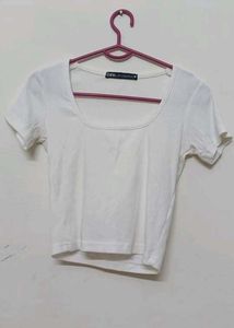 Zara White Square Neck Top