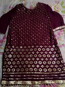 Purple Embellished Kurta with Plazzo