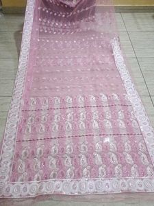Pink &amp; White Embroidered Sarri