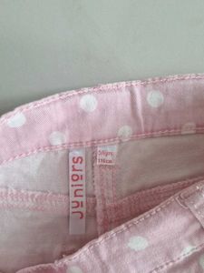 4 -6 Yrs Girls Pink Polka Dot Denim