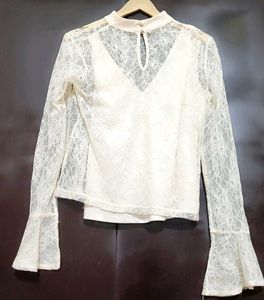 Cream Color Net Design Top For 32 Bust