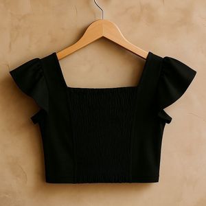 ✨ Elegant Black Smocked Crop Top ✨