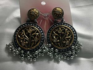 Oxidised Jhumka with Golden Art Earrings