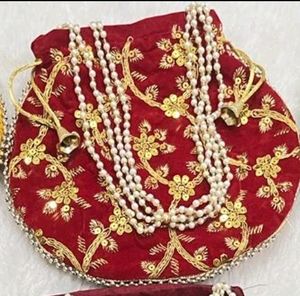 RED EMBROIDERED POTLI BAG