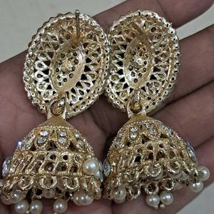 New Party Wear White Stone Jhumkhas