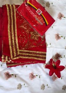Red &amp; Gold Sequin Saree