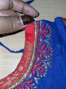 Blue Red Jari Ghaghra Choli For Kids