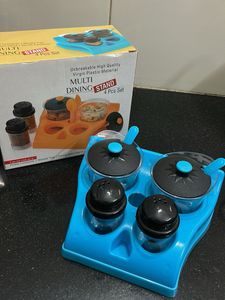 Retro Blue Salt &amp; Pepper Set with Condiment Jars