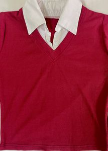 Maroon Long Sleeve Shirt with Collar
