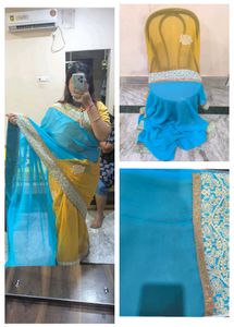 Elegant Blue & Beige Saree